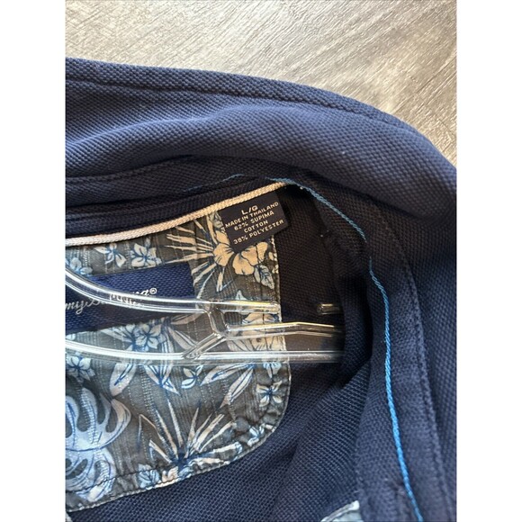 Tommy Bahama Shirt Mens Size Large Blue Tropic Fabric Spectator Polo Cotton Poly - Picture 9 of 10